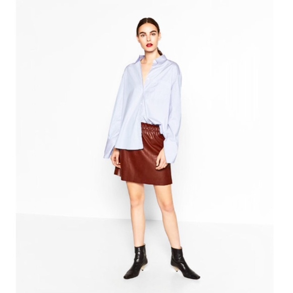 ZARA Faux Leather Circle Skirt - Burgundy